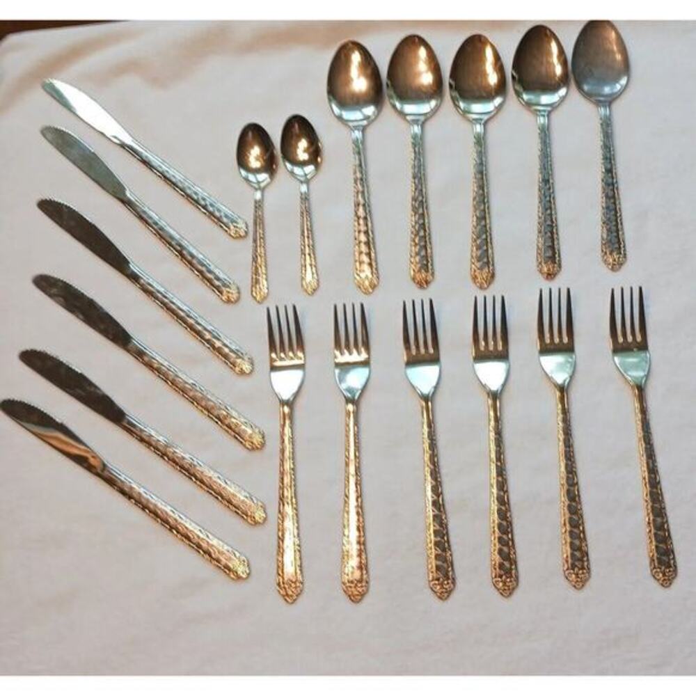 1960s Vntg‎ Gold Electroplated Stainless Cutlery JAPAN FLORAL Modern RARE